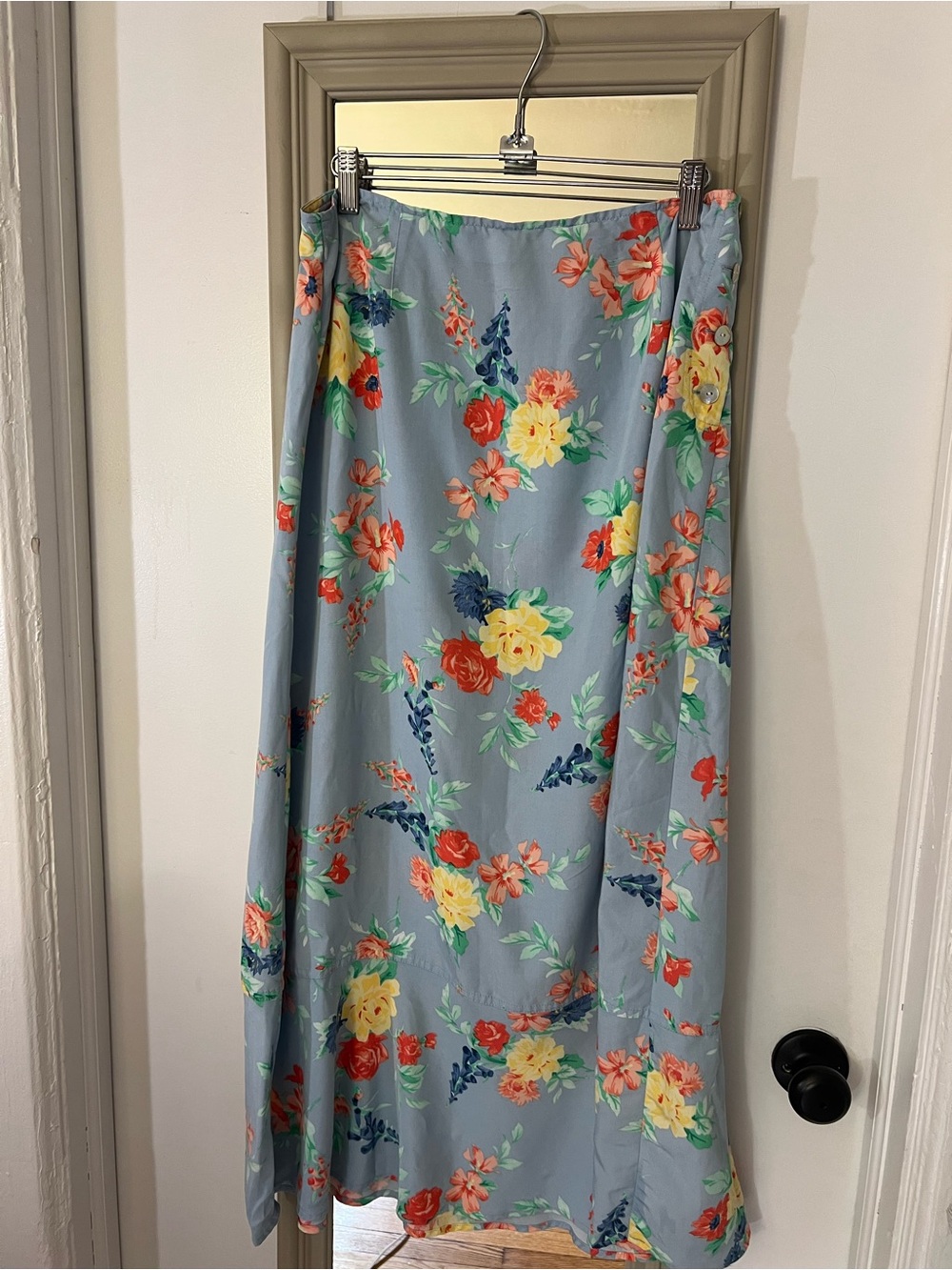 Light Blue Floral Maxi Skirt — Women's Flowing Summer Skirt